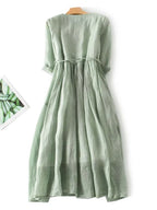 Arya - Womens Art Retro Round Neck Lace Up Waist Dress