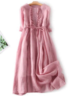 Arya - Womens Art Retro Round Neck Lace Up Waist Dress