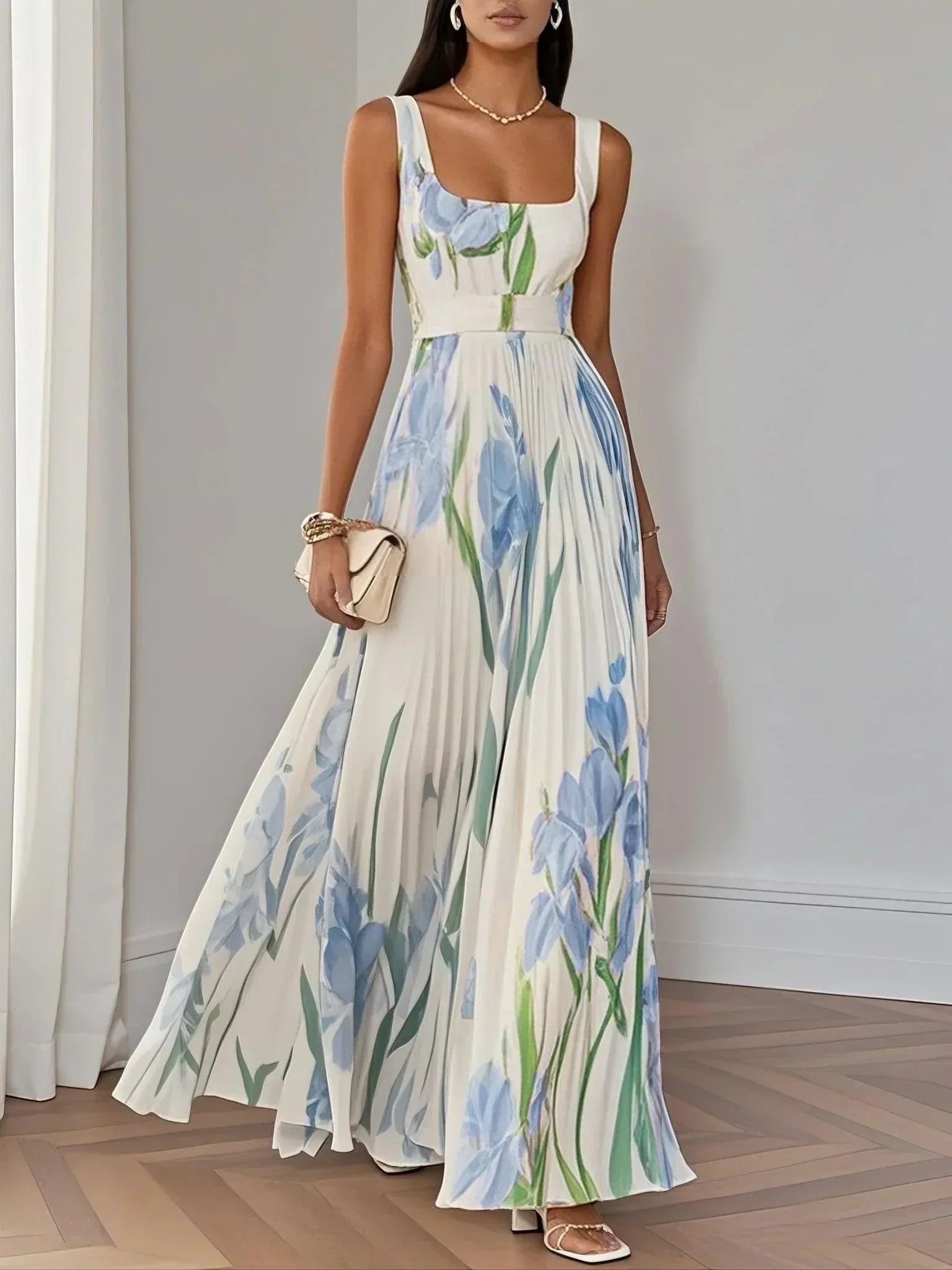 Zelma™ | Pleated Chiffon Maxi Dress
