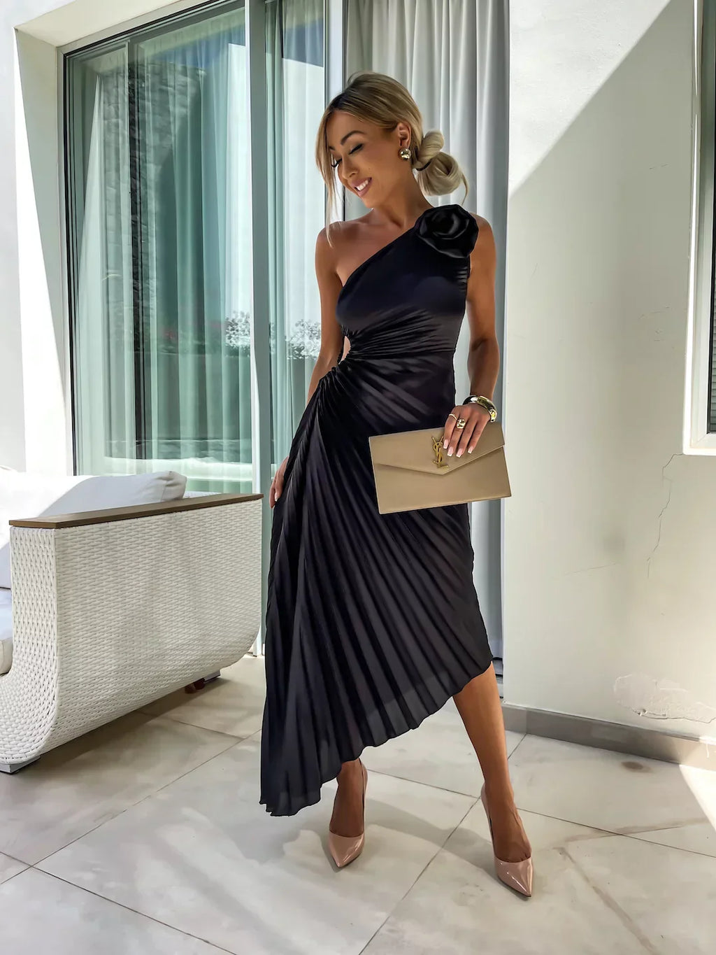 Eya™ | Elegant Floral One-Shoulder Maxi Dress