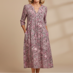 Harlow | Graceful V-Neck Elegance Midi Dress